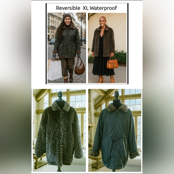 Reversible XL Waterproof Animal Leopard Faux Fur Warm Cozy Jacket Coat - Picture 1 of 8